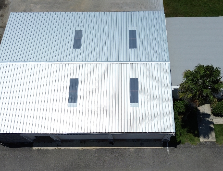 Aerial view of a commercial roof  installation