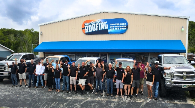 The Tavares, Florida West Orange Roofing crew in front of the office